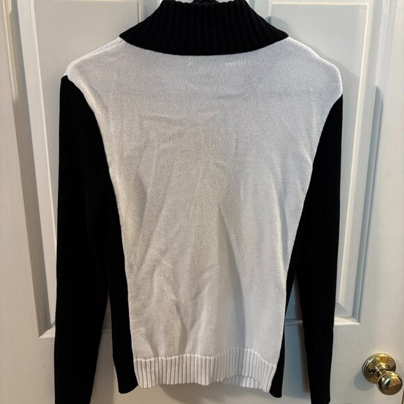 Lauren Ralph Lauren Black Label White and Black Zip-Up Cardigan Sweater ~ SP - Picture 3 of 3